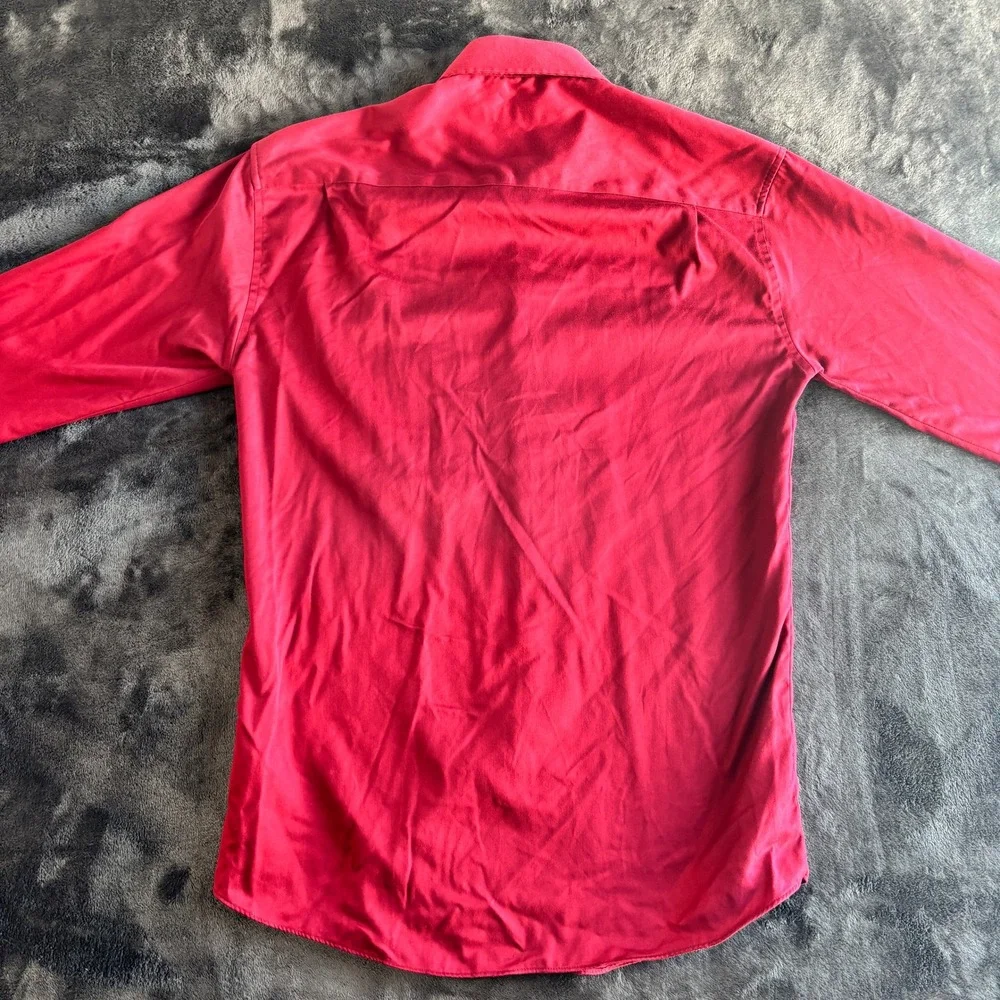 Perry Ellis Mens Large Red Cotton Wrinkle Free‎ Dress Shirt 16 34 35